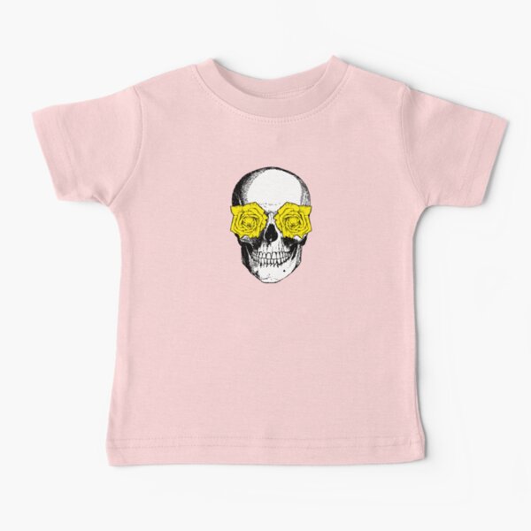 Skull and Roses | Skull and Flowers | Skulls and Skeletons | Vintage Skulls | Pink and Yellow | Baby T-Shirt