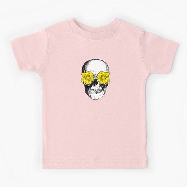 Skull and Roses | Skull and Flowers | Skulls and Skeletons | Vintage Skulls | Pink and Yellow |  Kids T-Shirt