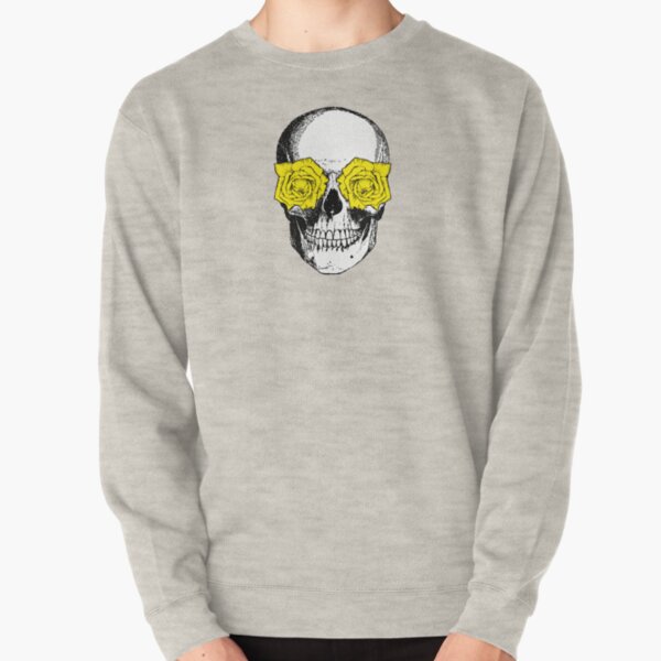 Skull and Roses | Skull and Flowers | Skulls and Skeletons | Vintage Skulls | Pink and Yellow | Pullover Sweatshirt