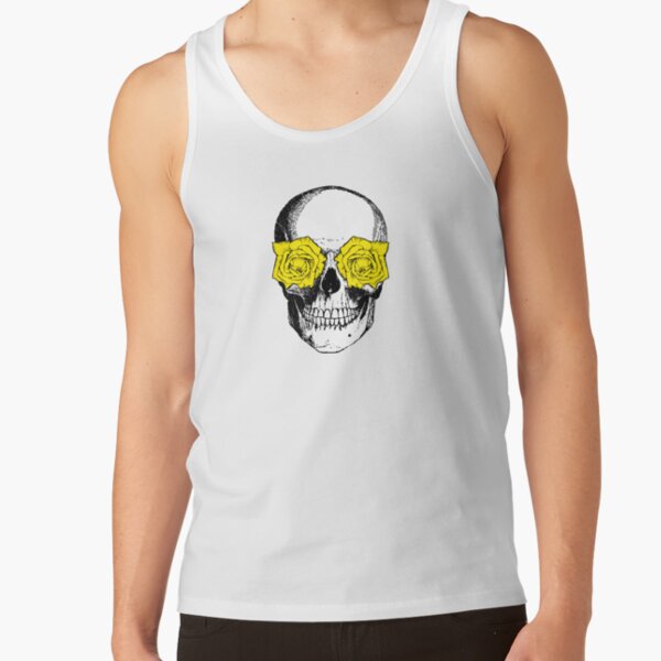 Skull and Roses | Skull and Flowers | Skulls and Skeletons | Vintage Skulls | Pink and Yellow | Tank Top