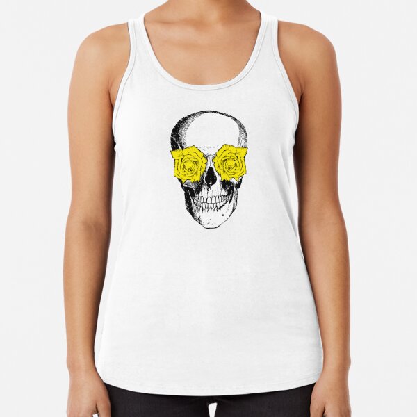 Skull and Roses | Skull and Flowers | Skulls and Skeletons | Vintage Skulls | Pink and Yellow |  Racerback Tank Top