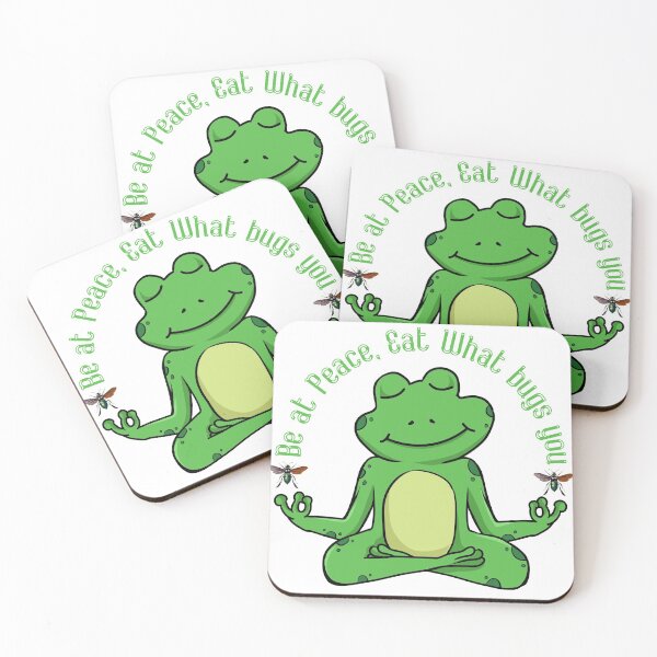 Item preview, Be at peace, eat what bugs you meditating frog doing yoga namaste designed and sold by All Things Wild.