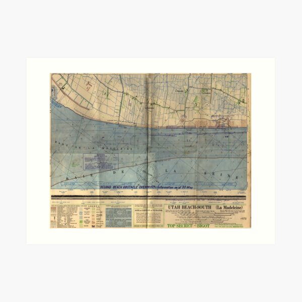 Vintage Utah Beach D-Day Invasion Map (1944) Art Print
