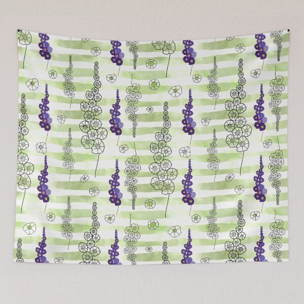 Item preview, Large purple flowers on olive watercolor background  designed and sold by kMariaART.
