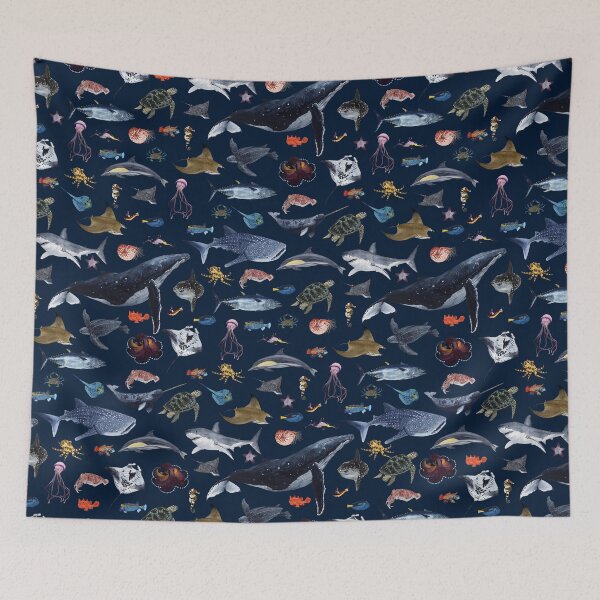 Item preview, SEA ANIMALS PATTERN (navy) designed and sold by BEATRIZ ABAITUA.