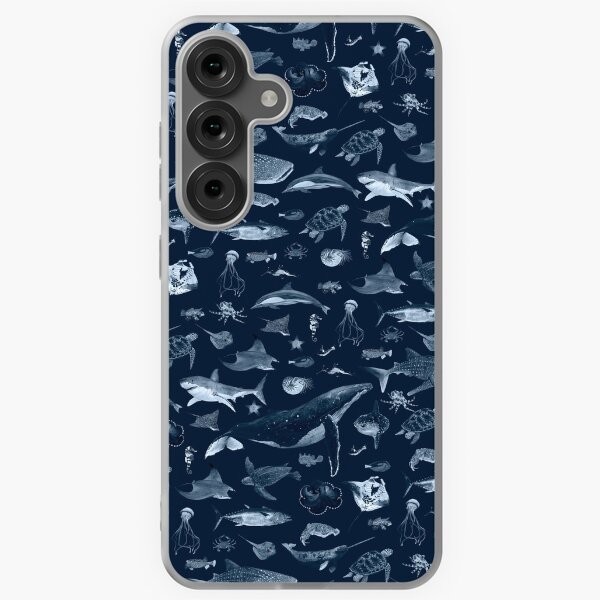Item preview, SEA ANIMALS PATTERN (cyanotype effect-navy) designed and sold by BEATRIZ ABAITUA.