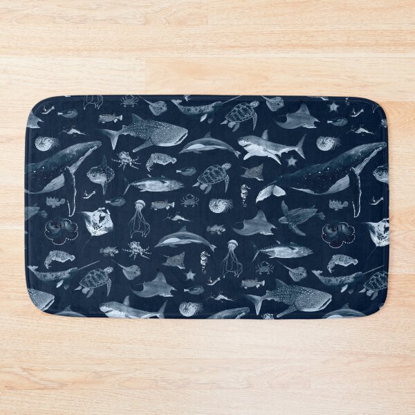 Item preview, SEA ANIMALS PATTERN (cyanotype effect-navy) designed and sold by BEATRIZ ABAITUA.