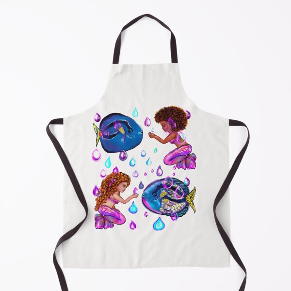 Item preview, Best fishing gifts for fish lovers 2022. anime mermaid with blue tang fish and rain drops. Pretty black and white girls with Afro hair, green eyes, Cherry pink lips and dark brown skin. Hair love ! designed and sold by Artonmytee.