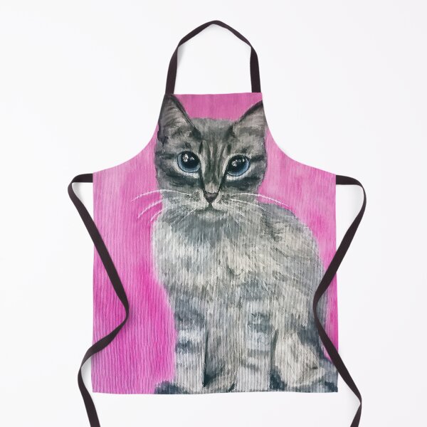 Item preview, Grey blue-eyed cat on pink background (acrylic painting) designed and sold by Alice-Moonbliss.