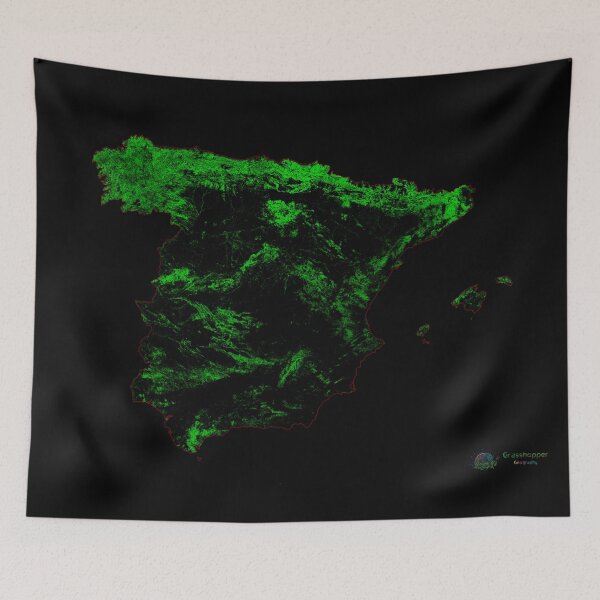 Item preview, Spain Forest Cover Map with Black Background designed and sold by GrasshopperGeo.