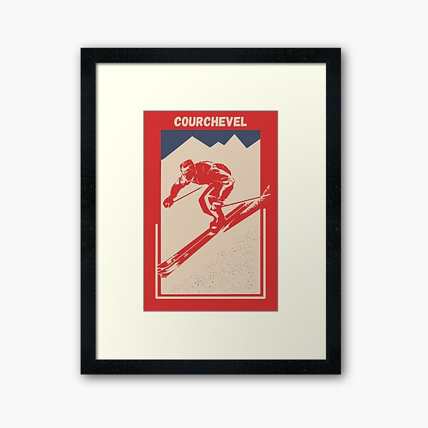 Aperçu de l'œuvre Station de ski française de Courchevel - Affiche de ski géométrique vintage pour skieur alpin de montagne créée et vendue par Vintage-TM.