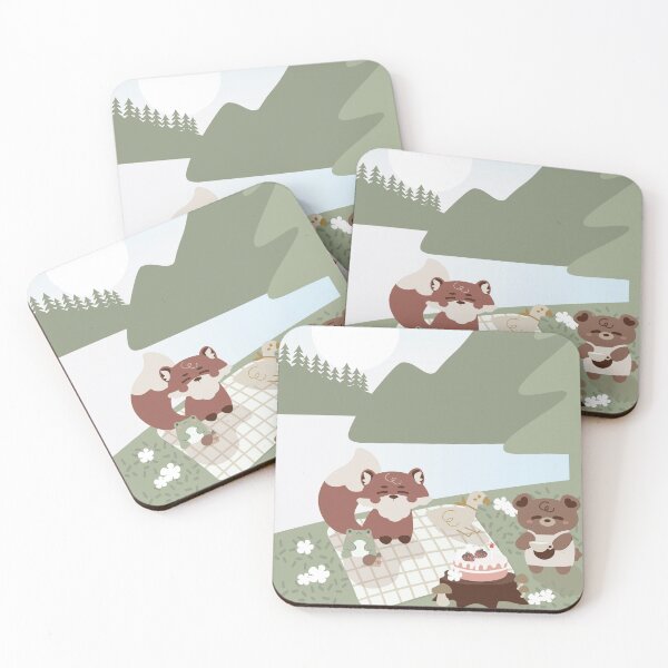 Item preview, Beary Cute Picnic | Green | Kawaii illustration, frog, bear, goose, snail and fox designed and sold by Froggyhollow.