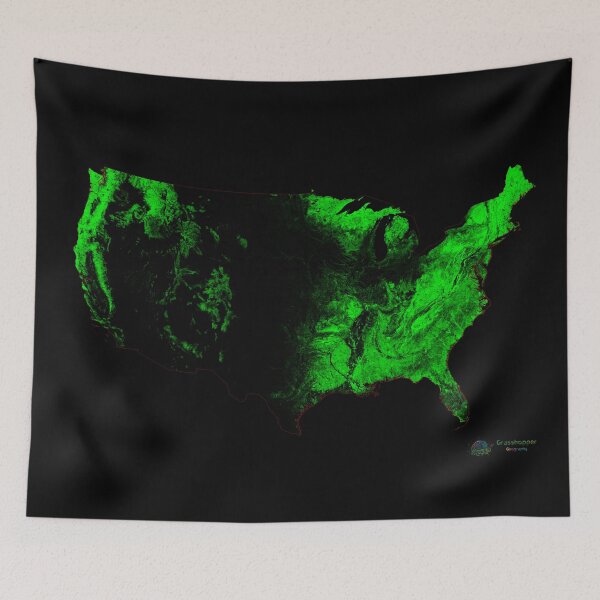 Item preview, United States Forest Cover Map with Black Background designed and sold by GrasshopperGeo.