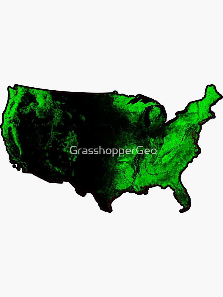 "United States Forest Cover Map with Black Background" Sticker for Sale