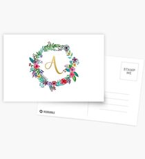Floral Initial Wreath Monogram A Postcards