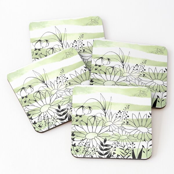 Item preview, Graphic flowers on green watercolor background designed and sold by kMariaART.