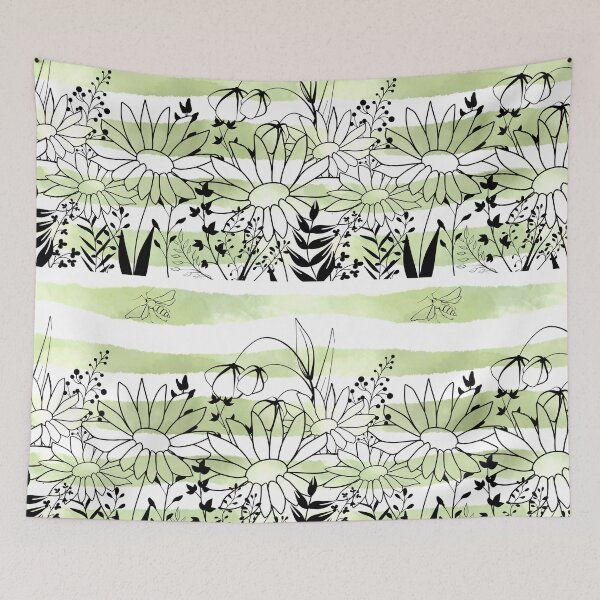 Item preview, Graphic flowers on green watercolor background  designed and sold by kMariaART.