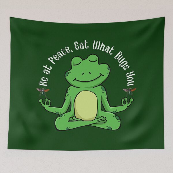 Item preview, Be at peace, eat what bugs you meditating frog doing yoga namaste designed and sold by All Things Wild.