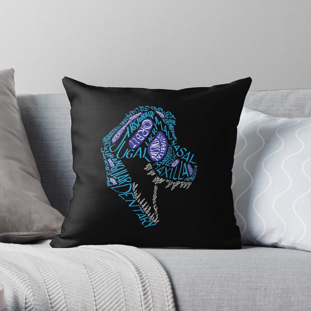 Color Calligram Tyrannosaur Skull Throw Pillow