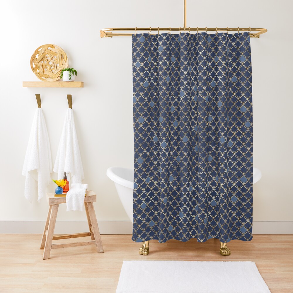 Mermaid Scales Blue and Gold Shower Curtain