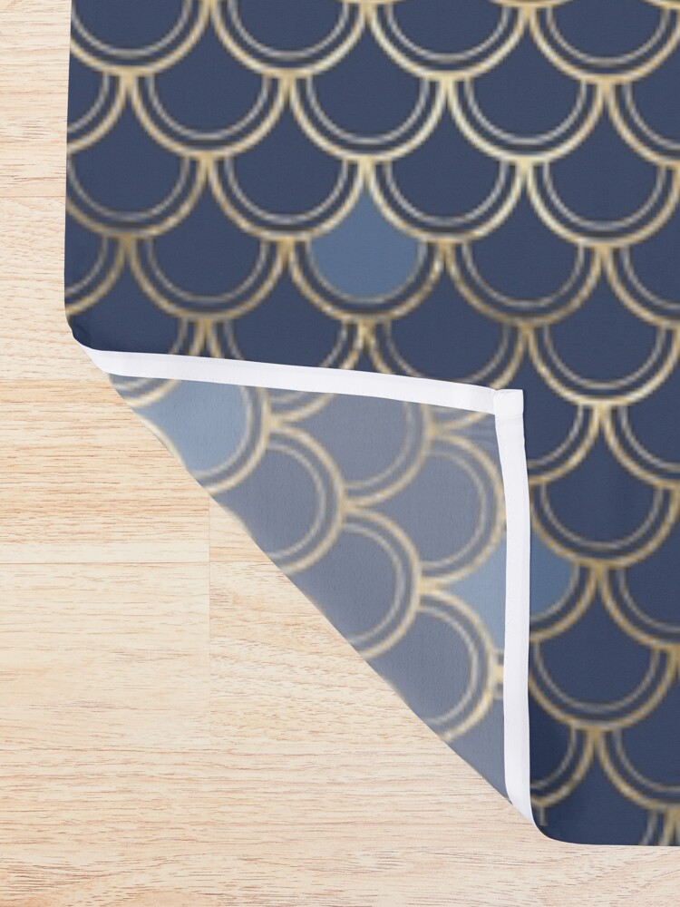 Alternate view of Mermaid Scales Blue and Gold Shower Curtain