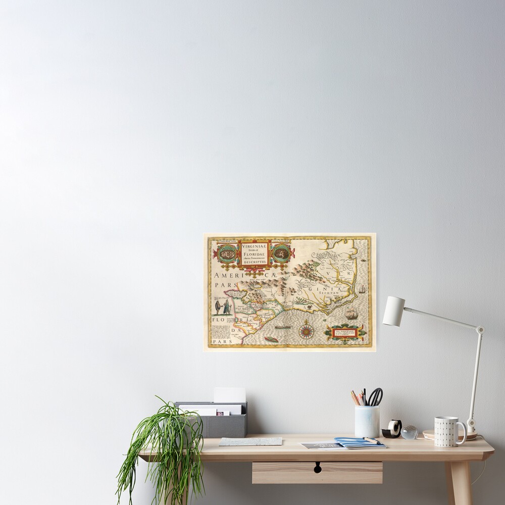 Vintage Map Of North Carolina 1638 Poster By Bravuramedia Redbubble