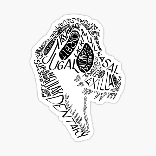 Black Calligram Tyrannosaur Skull Sticker