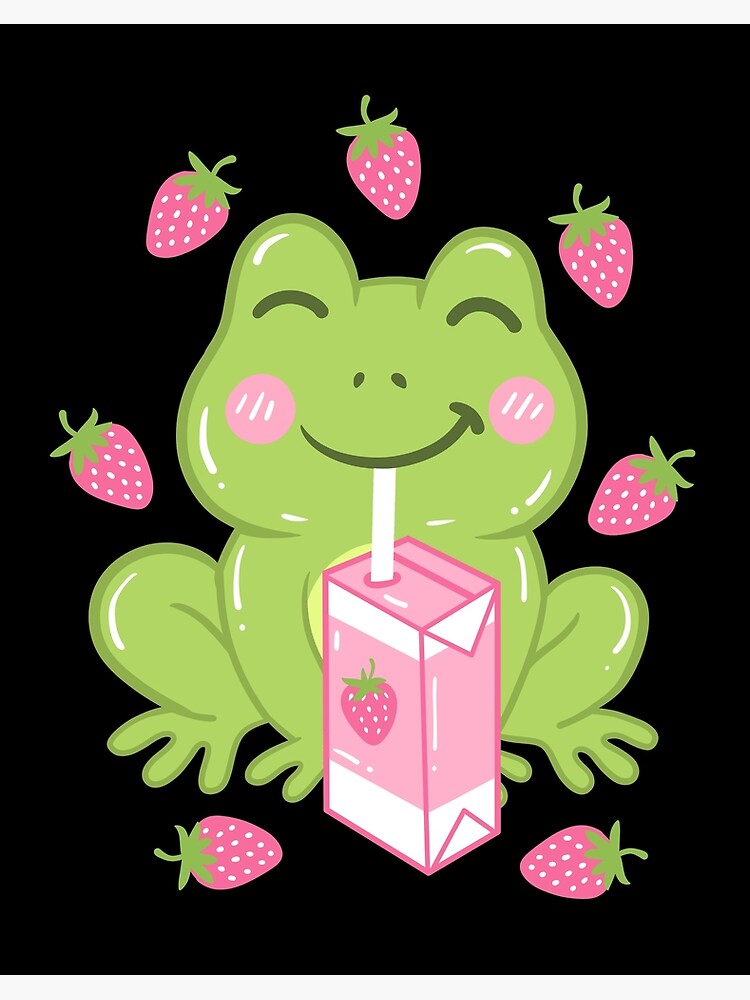 Frog Strawberry Milk Drink Kawaii | Art Board Print