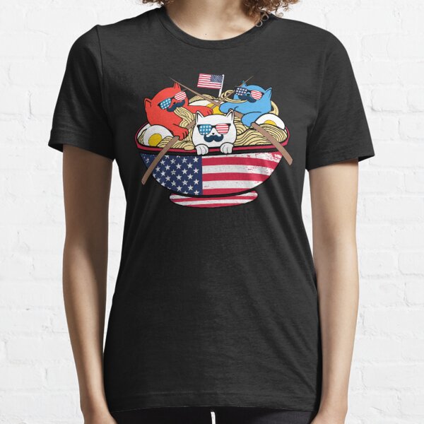 Cats Ramen Anime American Flag USA Funny 4th Of July Fourth Essential T-Shirt