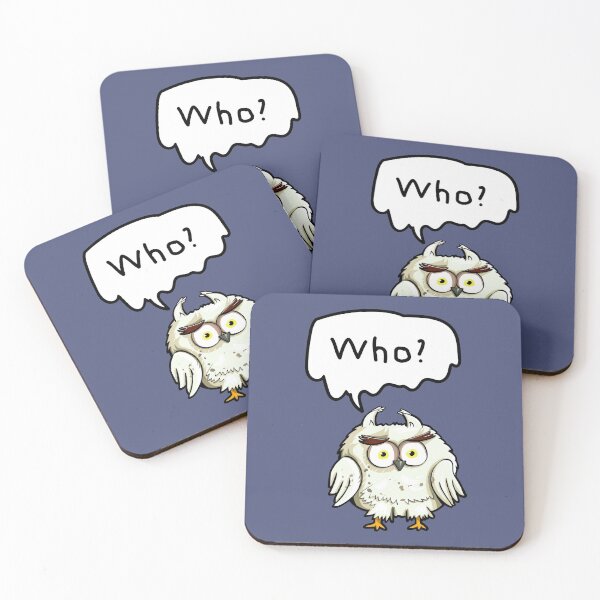 Item preview, White owl WHO? cartoon funny humorous kids grown ups designed and sold by SolidEarthArt.