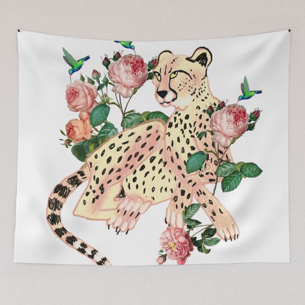 Item preview, Leopard in roses and hummingbirds designed and sold by orangerinka.
