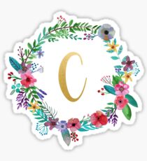 Floral Initial Wreath Monogram C Sticker