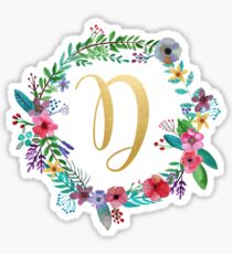 Floral Initial Wreath Monogram D Sticker
