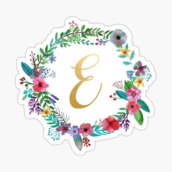 Floral Initial Wreath Monogram E Sticker