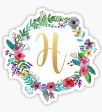 Floral Initial Wreath Monogram H Sticker