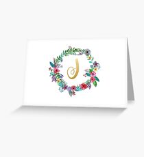 Floral Initial Wreath Monogram J Greeting Card
