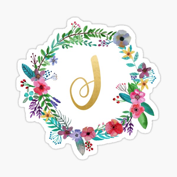 Floral Initial Wreath Monogram J Sticker
