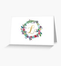 Floral Initial Wreath Monogram L Greeting Card