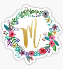 Floral Initial Wreath Monogram M Sticker