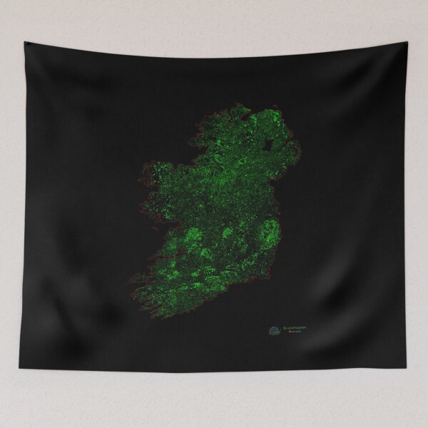 Item preview, Island of Ireland Forest Cover Map with Black Background designed and sold by GrasshopperGeo.