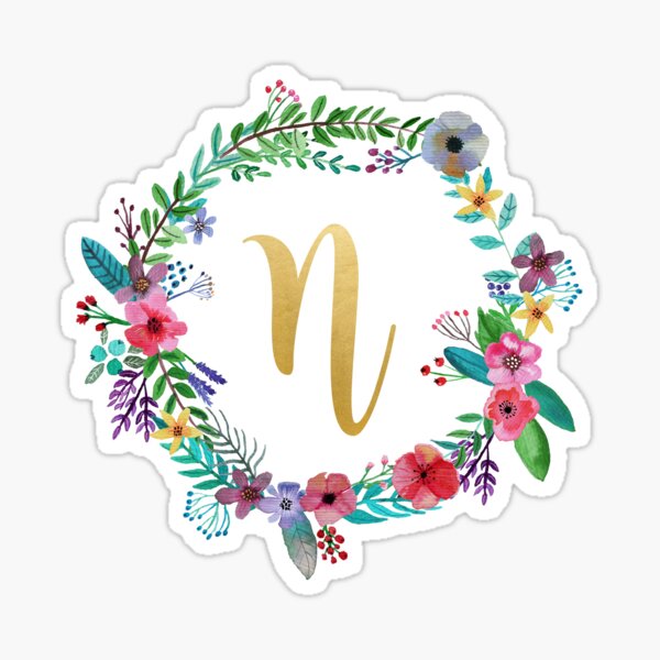 Floral Initial Wreath Monogram N Sticker