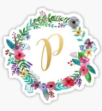 Floral Initial Wreath Monogram P Sticker