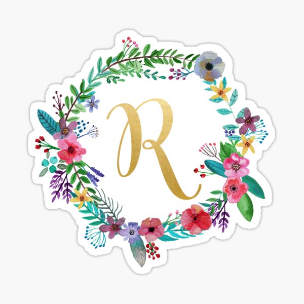 Floral Initial Wreath Monogram R Sticker