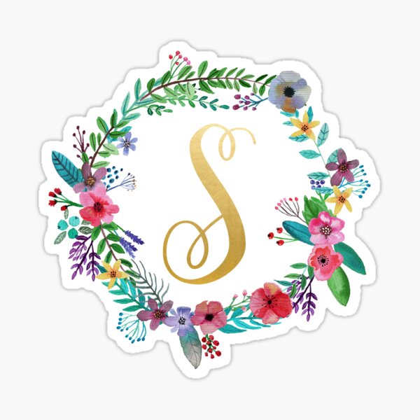 Floral Initial Wreath Monogram S Sticker