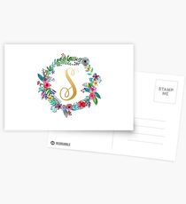 Floral Initial Wreath Monogram S Postcards