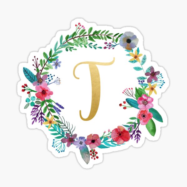 Floral Initial Wreath Monogram T Sticker