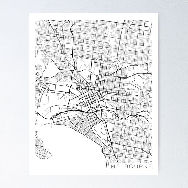 Item preview, Melbourne Map, Australia - Black and White designed and sold by MainStreetMaps.