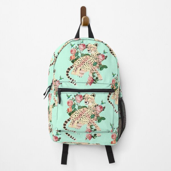 Item preview, Leopard in roses and hummingbirds on mint designed and sold by orangerinka.