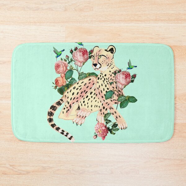 Item preview, Leopard in roses and hummingbirds on mint designed and sold by orangerinka.