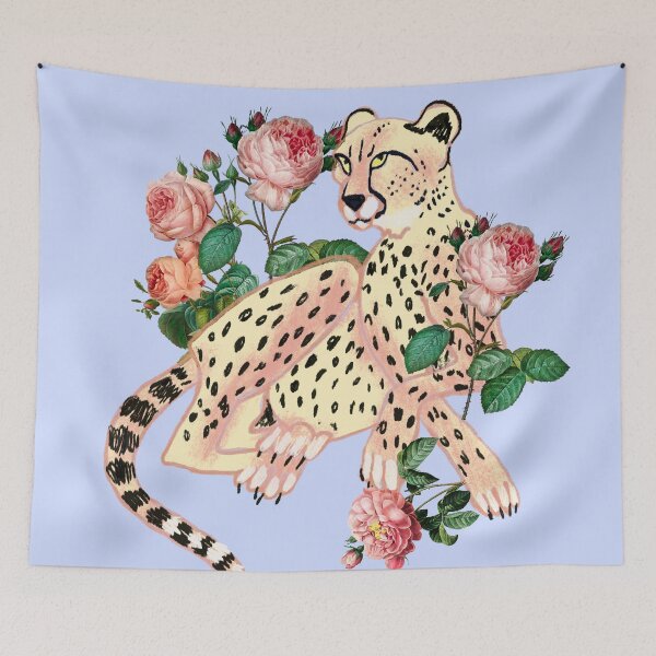 Item preview, Leopard in roses on periwinkle blue designed and sold by orangerinka.